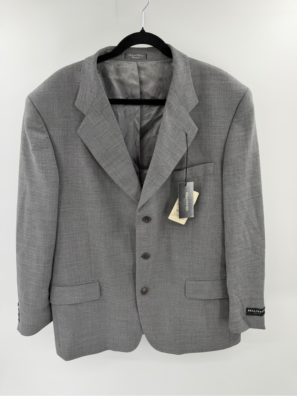 BELLISSIMO Moda Italia Gray 100% Wool Suit Jacket 46R New with tags